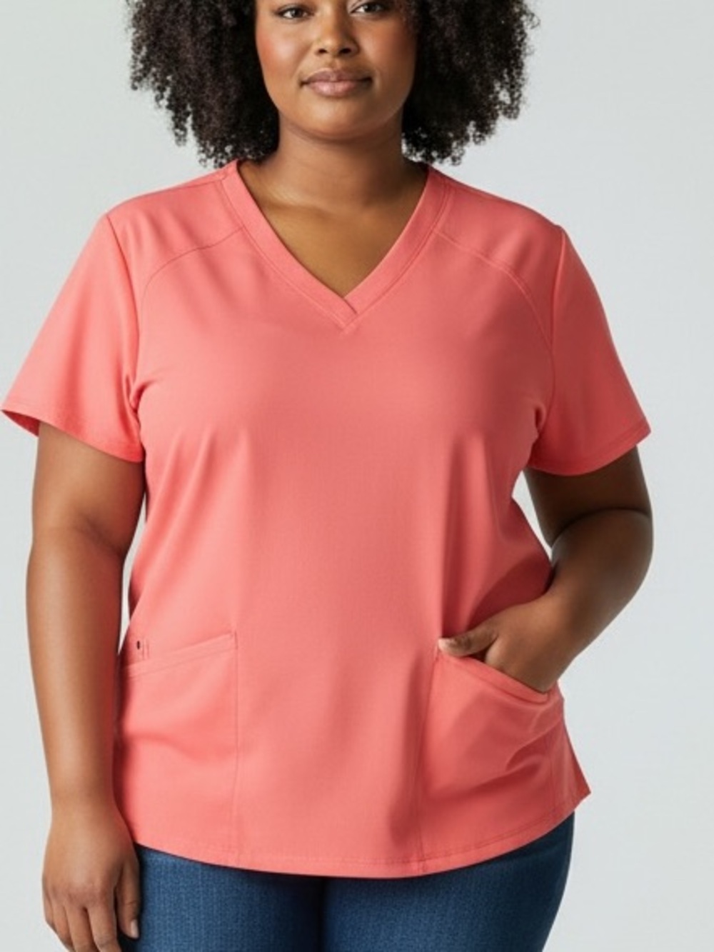 Women’s V‑Neck Scrub Top in Dark Coral